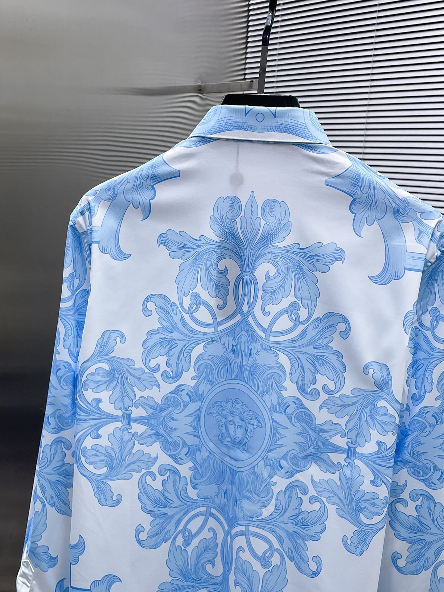 Versace Baroque Medusa Print Shirt - Light Blue & White