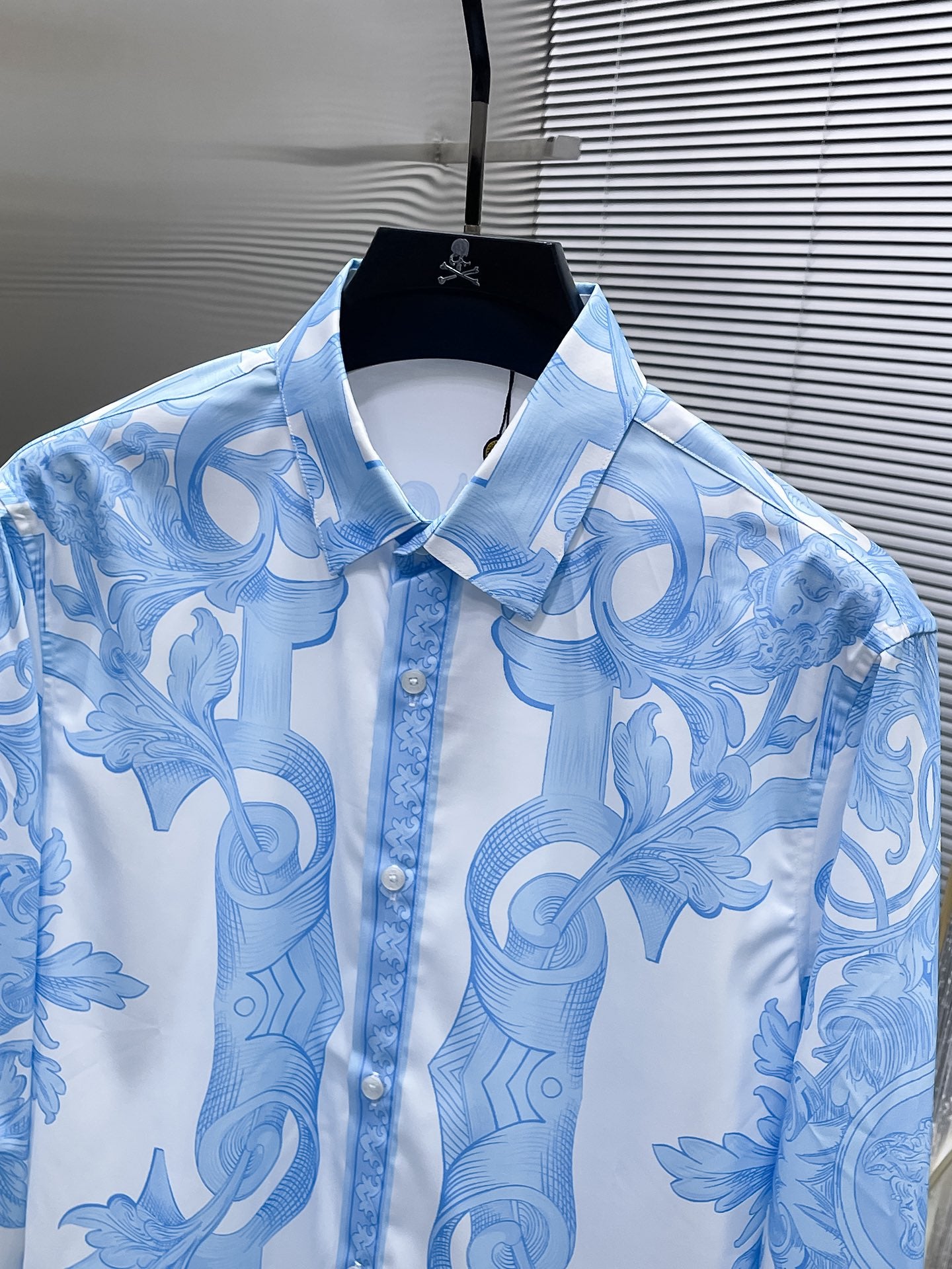Versace Baroque Medusa Print Shirt - Light Blue & White