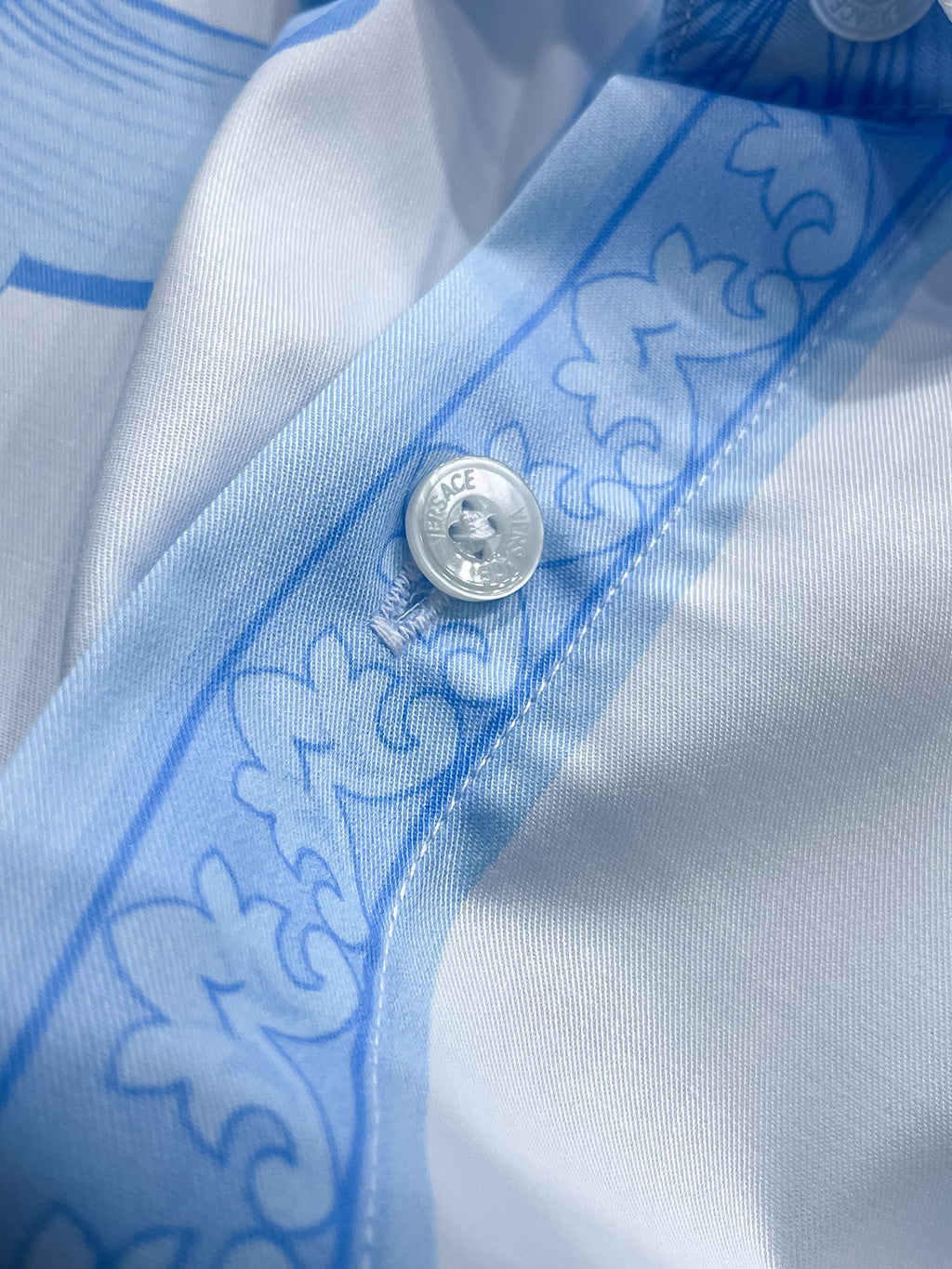 Versace Baroque Medusa Print Shirt - Light Blue & White