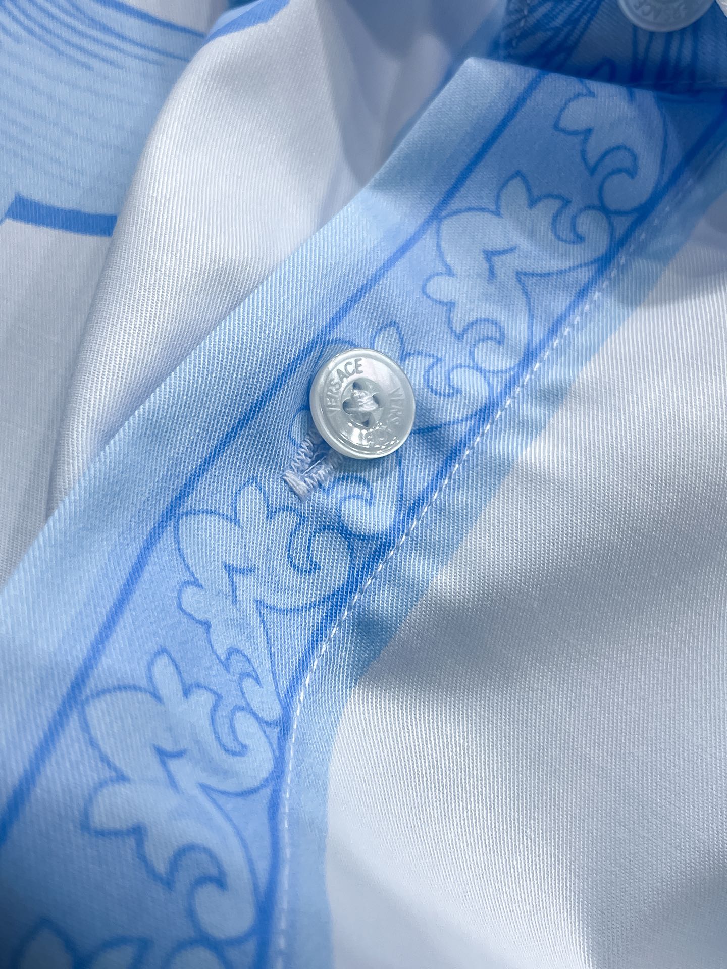 Versace Baroque Medusa Print Shirt - Light Blue & White