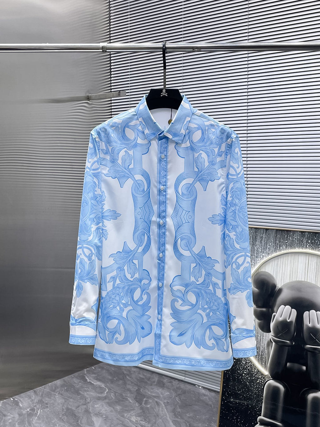 Versace Baroque Medusa Print Shirt - Light Blue & White