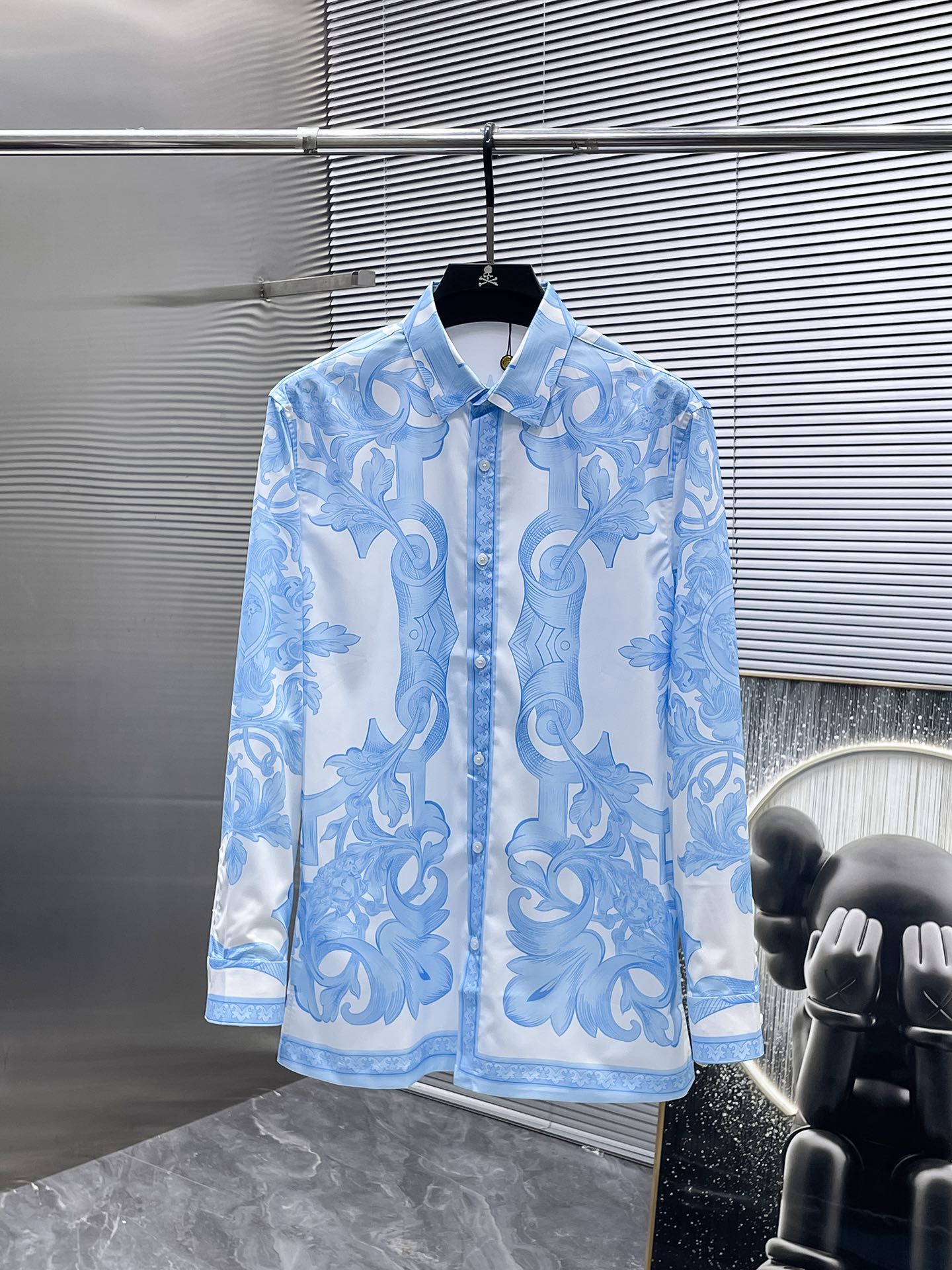 Versace Baroque Medusa Print Shirt - Light Blue & White