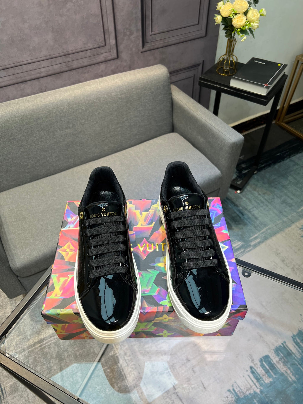 LV Court Sneakers - Black Patent Leather