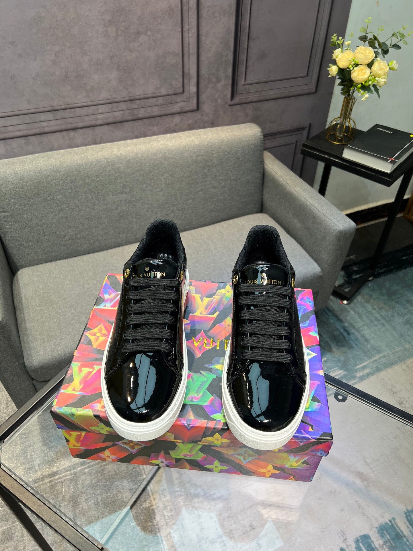 LV Court Sneakers - Black Patent Leather