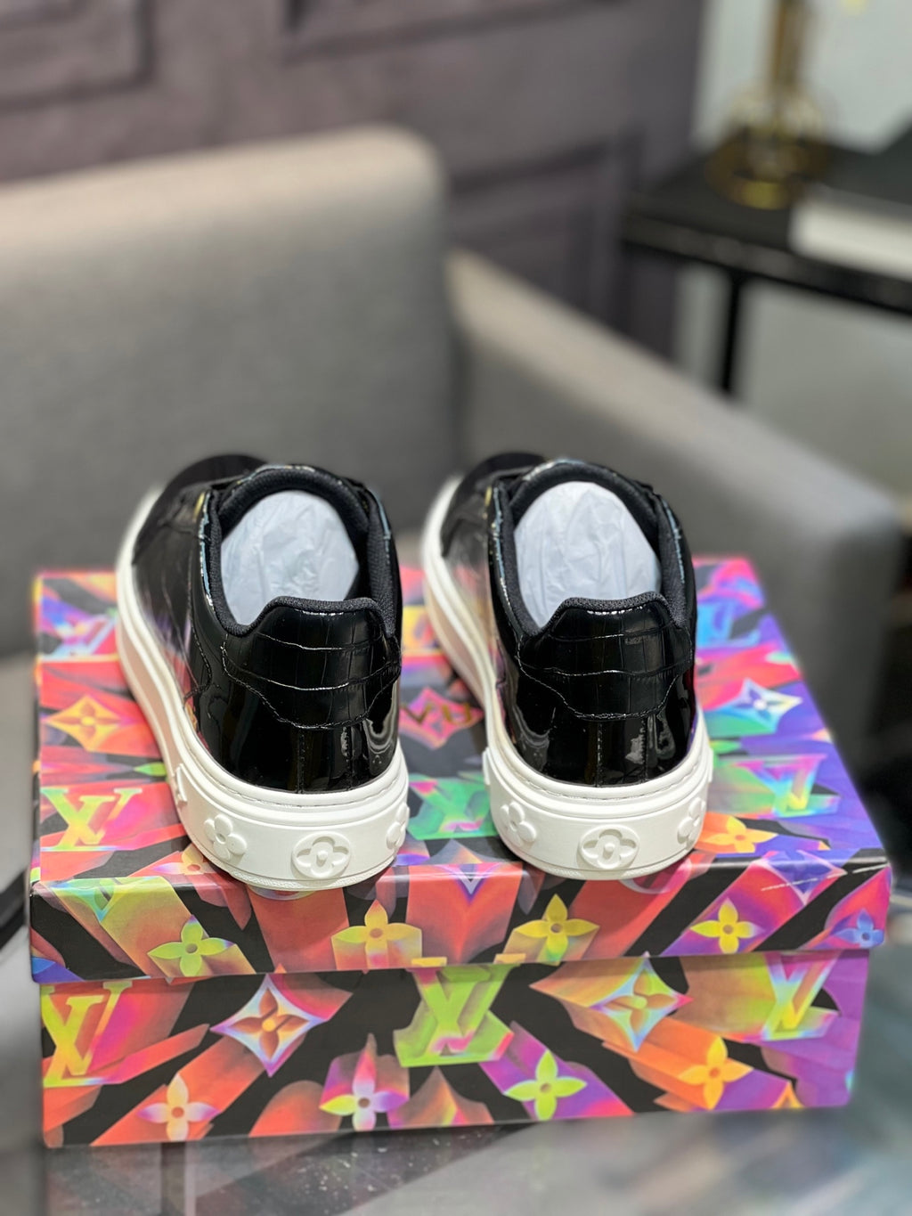 LV Court Sneakers - Black Patent Leather