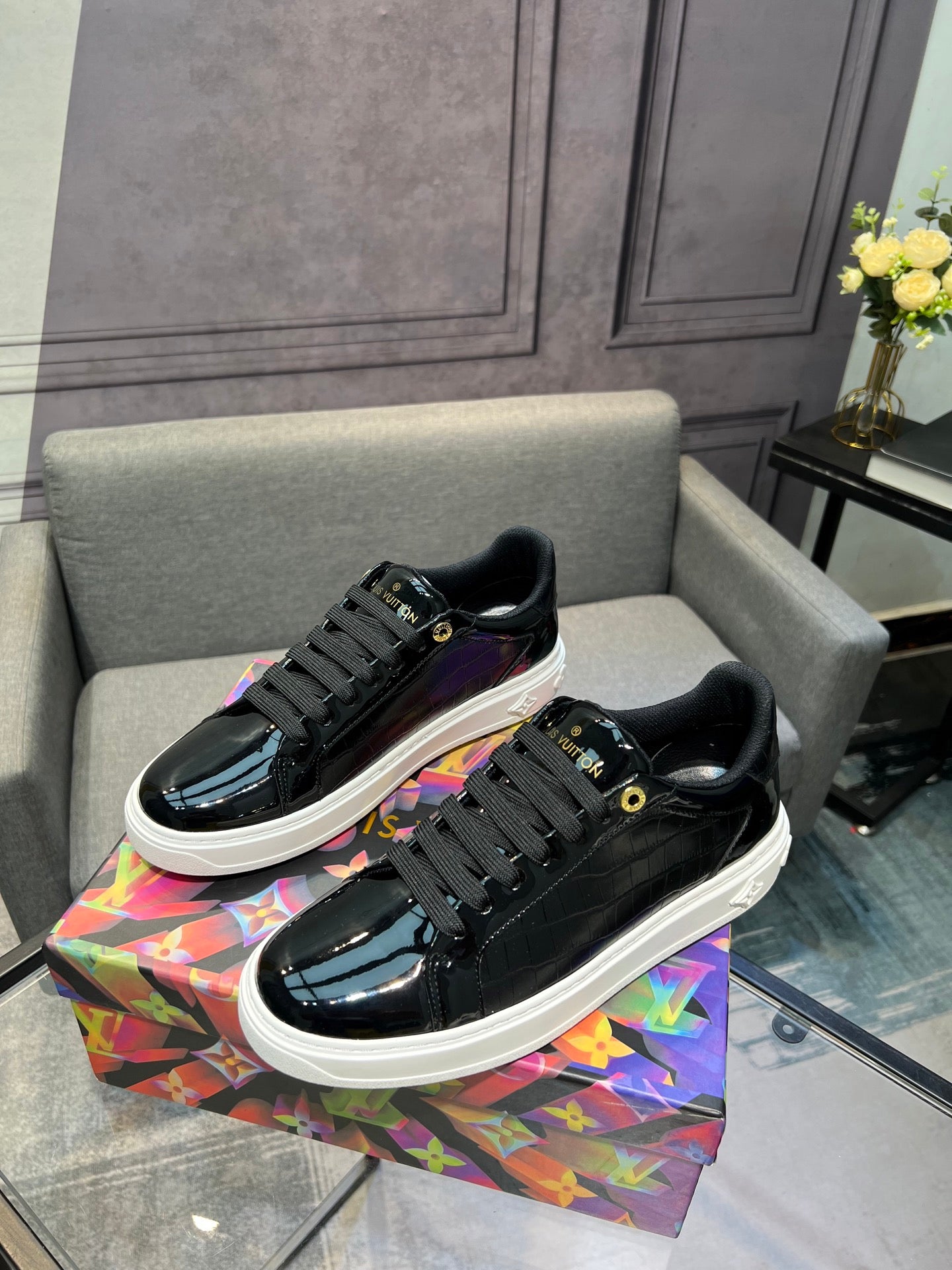 LV Court Sneakers - Black Patent Leather