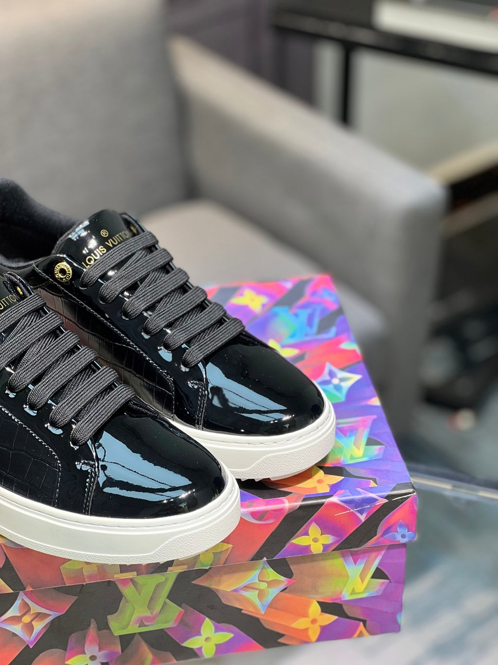 LV Court Sneakers - Black Patent Leather