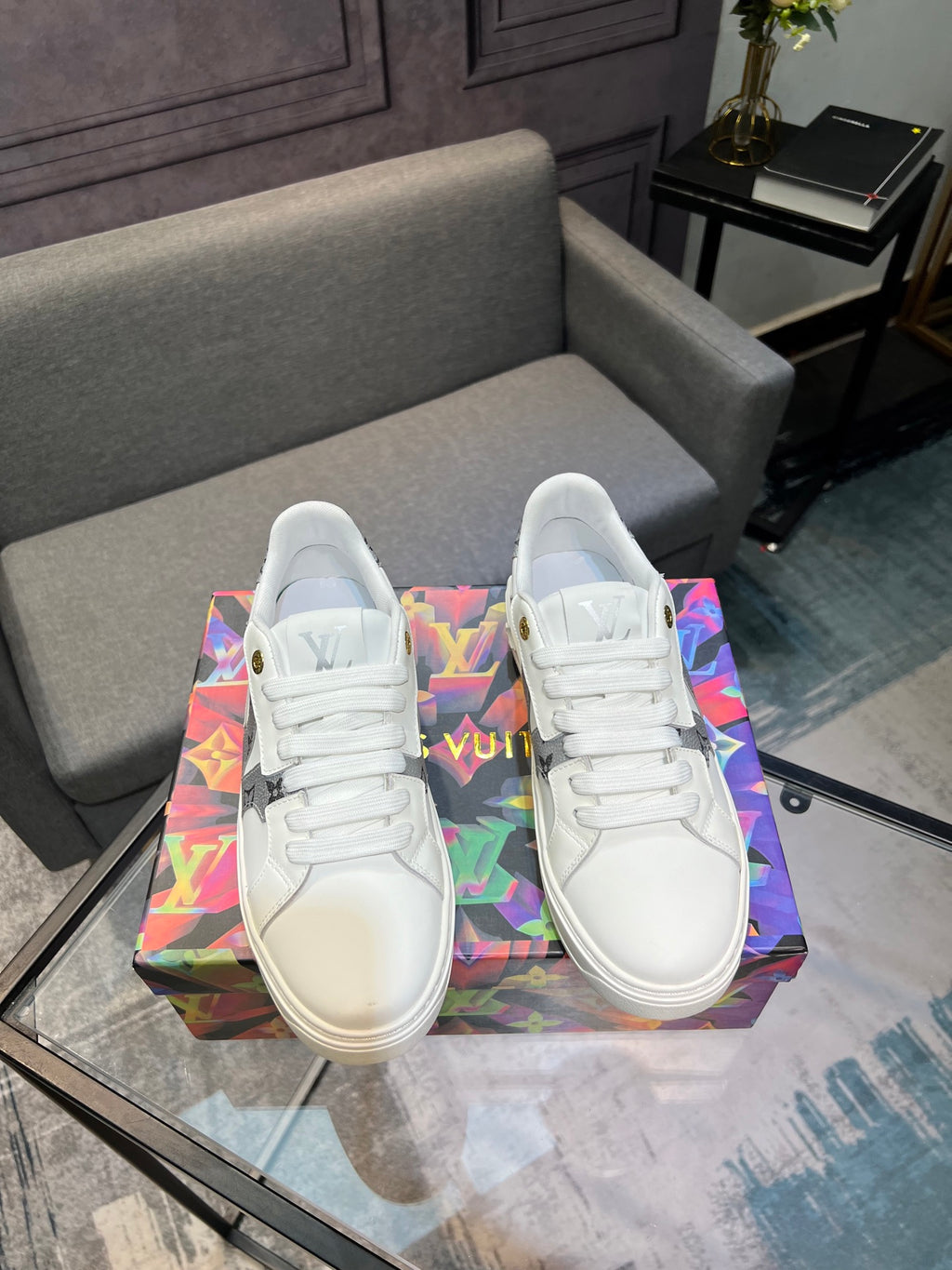 LV Court Sneakers - White & Silver Star