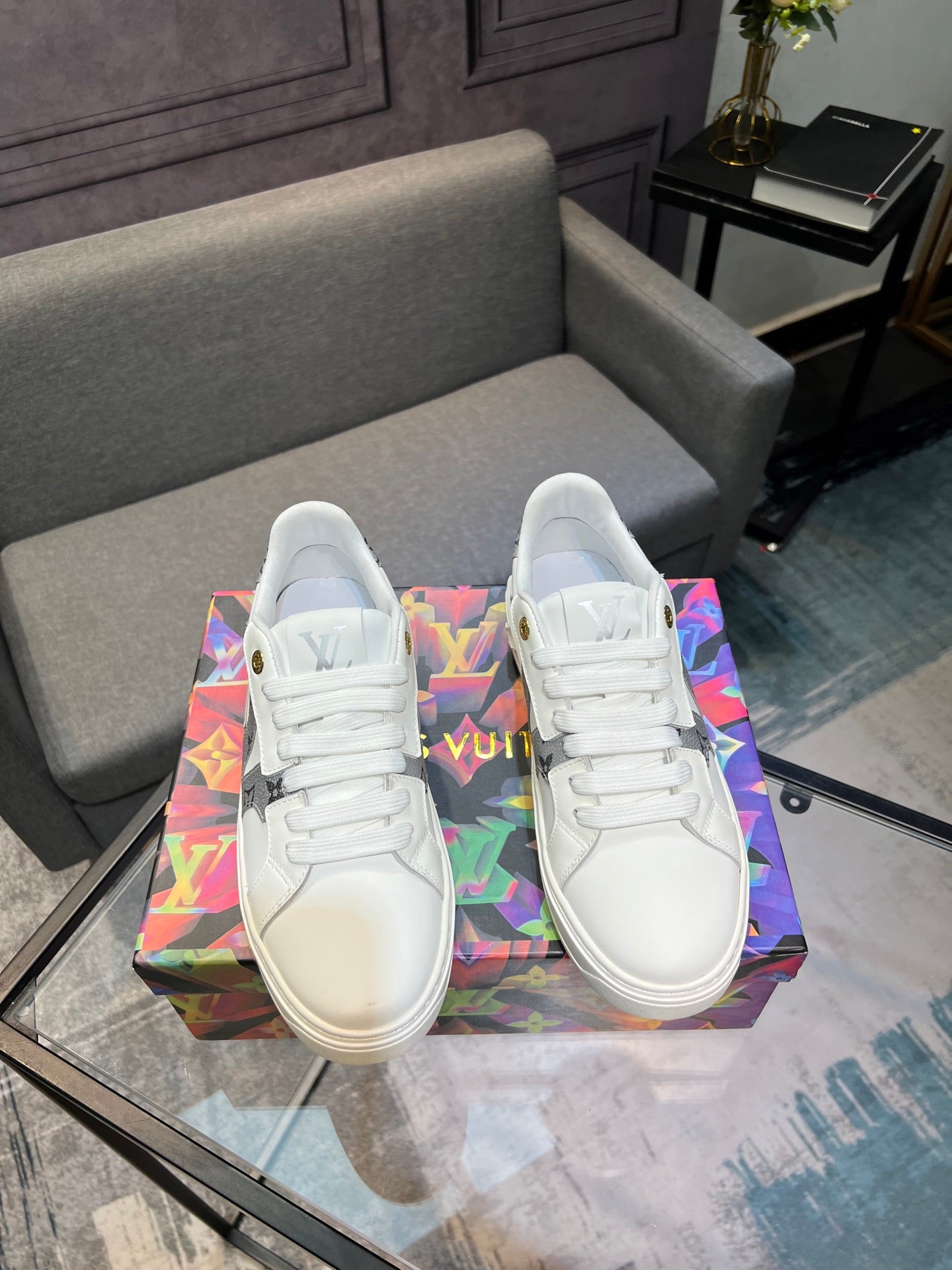 LV Court Sneakers - White & Silver Star