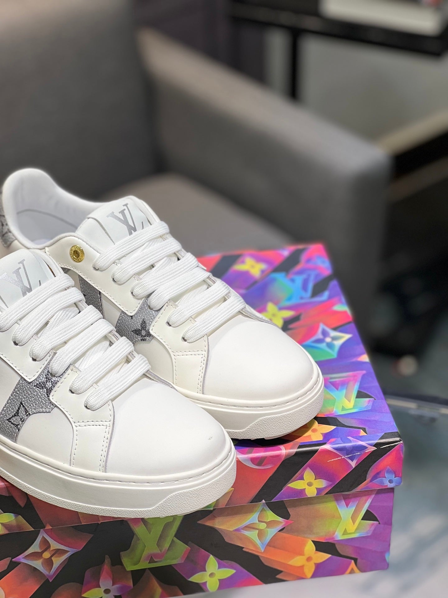 LV Court Sneakers - White & Silver Star