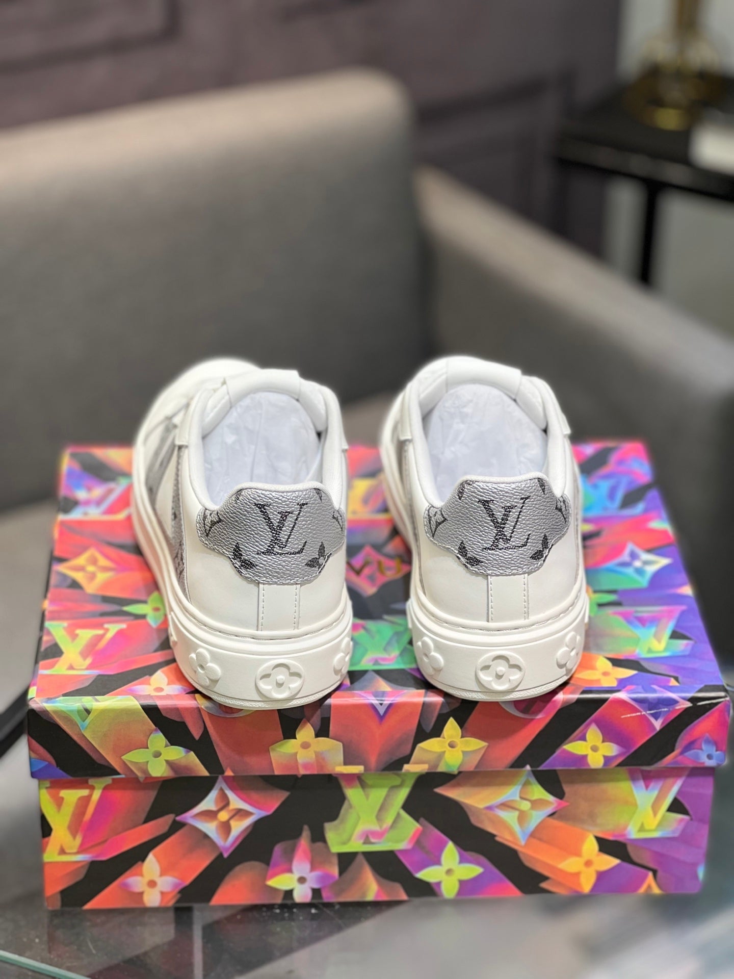 LV Court Sneakers - White & Silver Star
