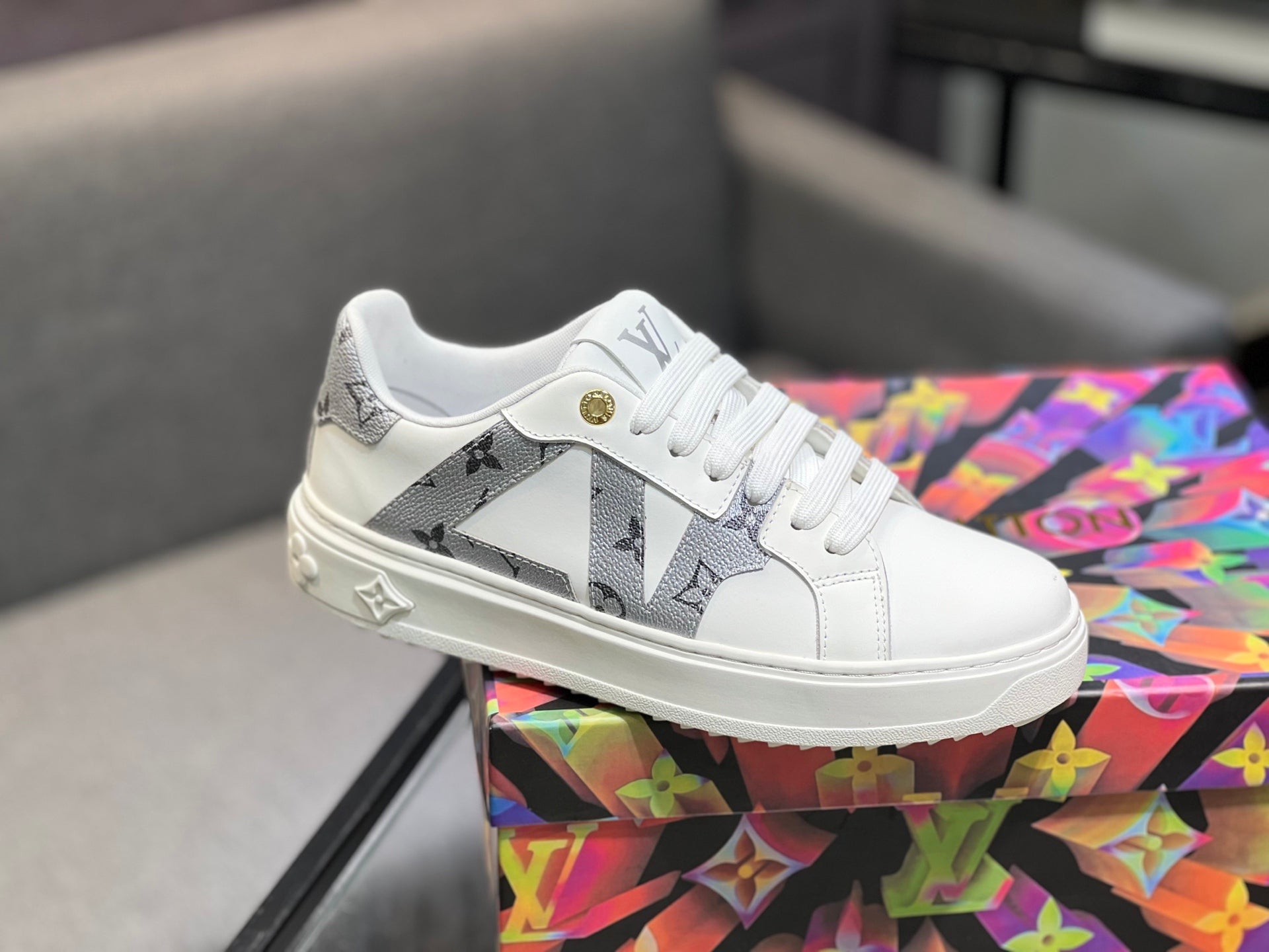 LV Court Sneakers - White & Silver Star