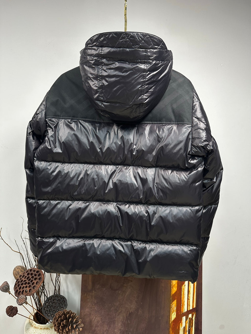 Burberry Check Panel Puffer Jacket Black