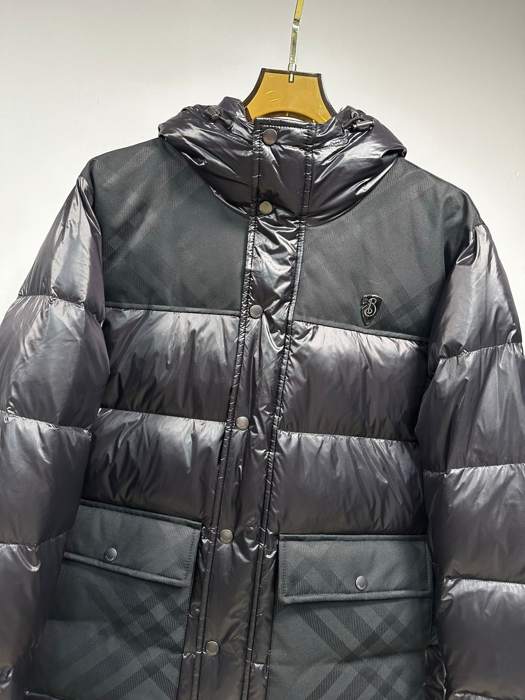 Burberry Check Panel Puffer Jacket Black