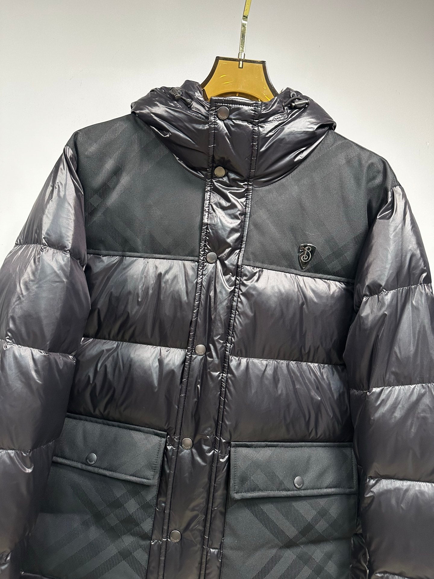 Burberry Check Panel Puffer Jacket Black