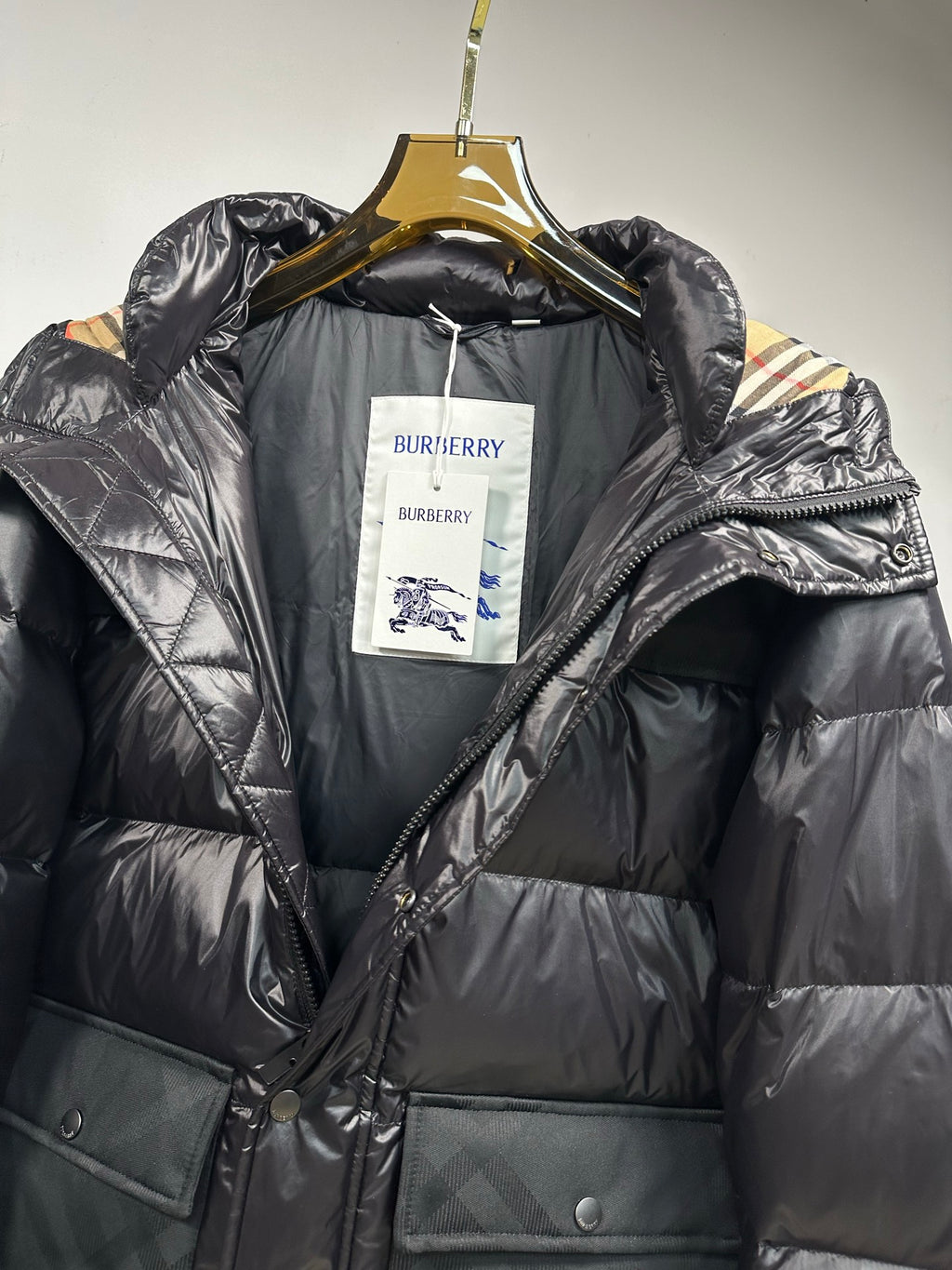 Burberry Check Panel Puffer Jacket Black