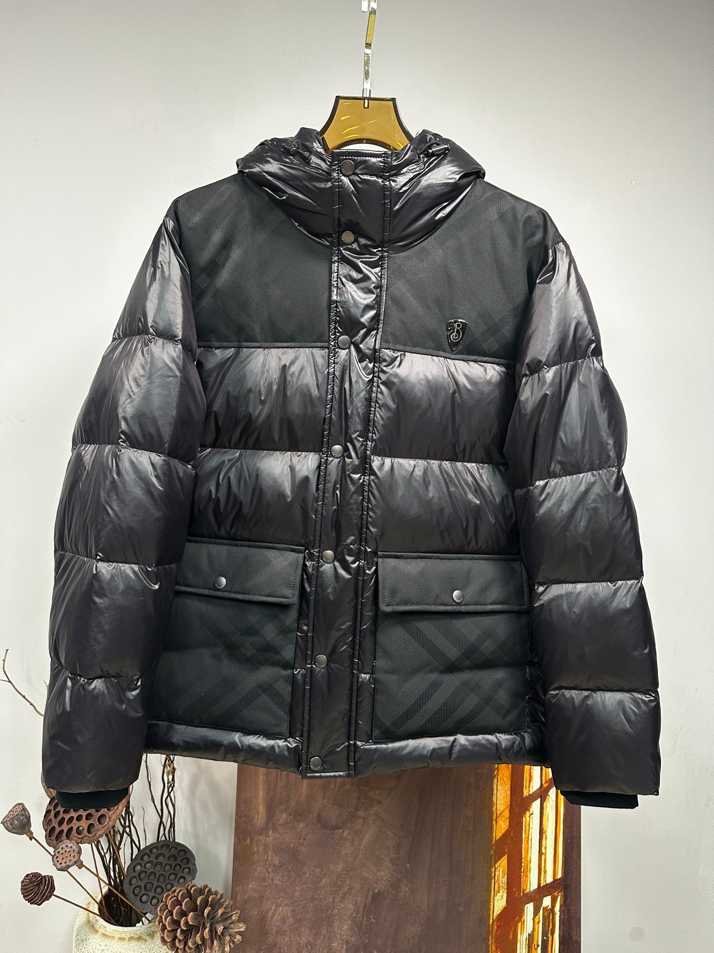 Burberry Check Panel Puffer Jacket Black