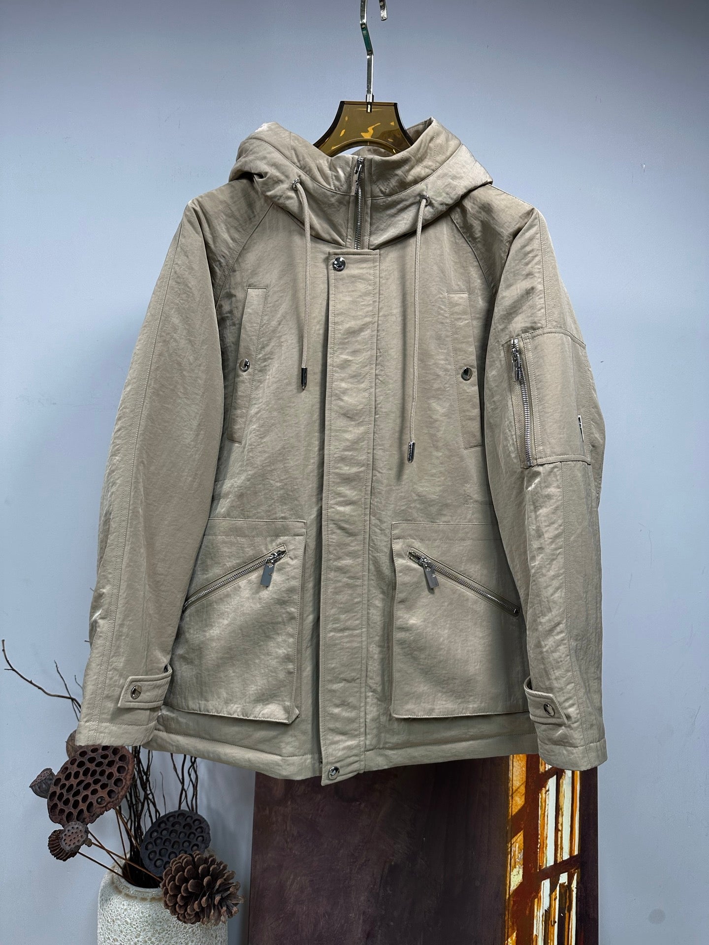 Burberry Beige Shearling Collar Puffer Jacket