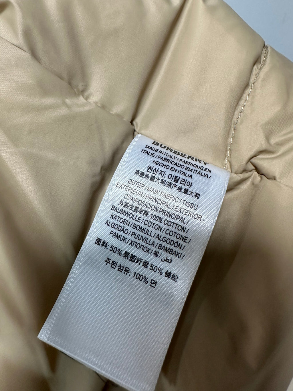Burberry Beige Shearling Collar Puffer Jacket