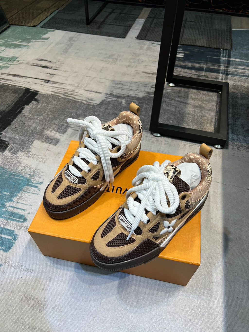 LV Trainer Sneakers - Beige & Brown Python