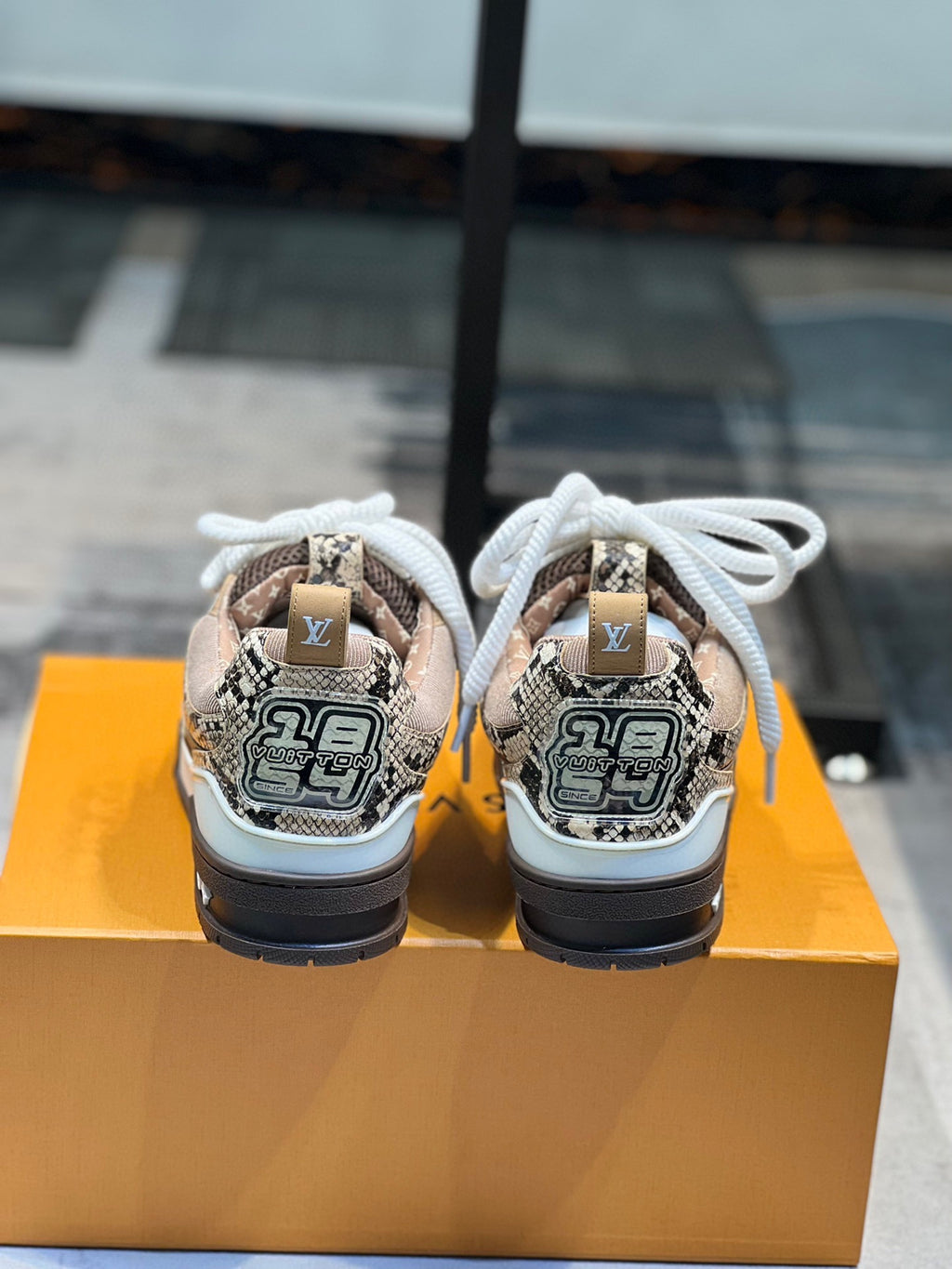 LV Trainer Sneakers - Beige & Brown Python