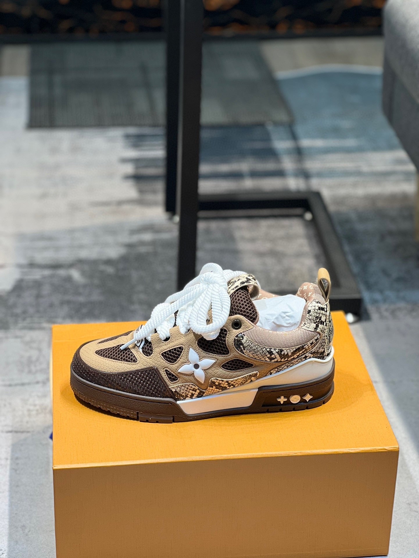 LV Trainer Sneakers - Beige & Brown Python