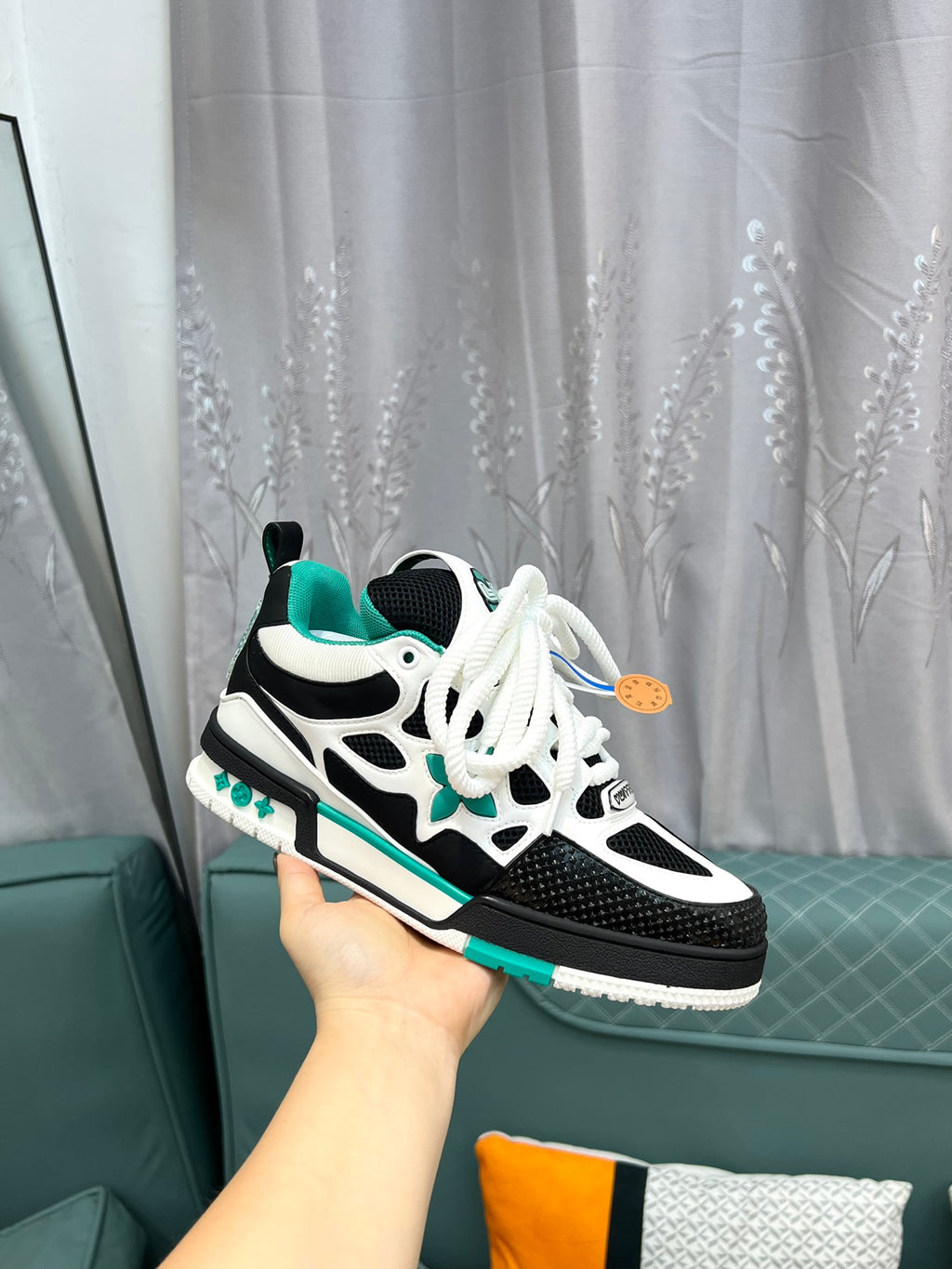 LV Trainer Sneakers - White, Black & Teal