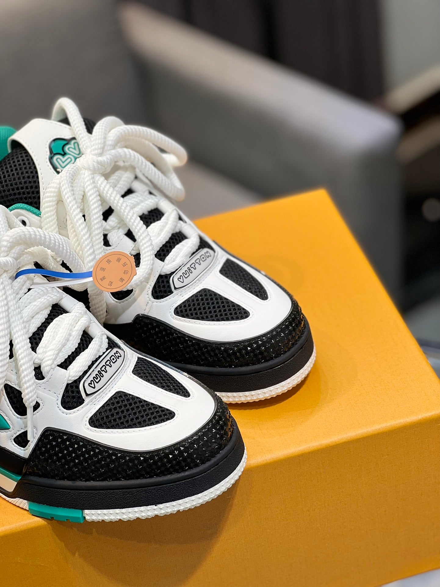 LV Trainer Sneakers - White, Black & Teal