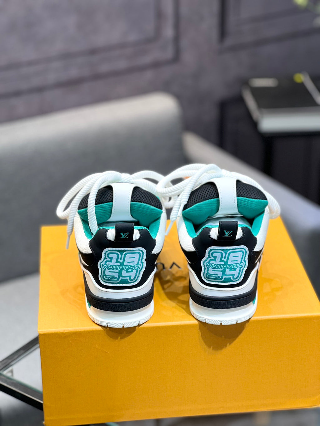 LV Trainer Sneakers - White, Black & Teal