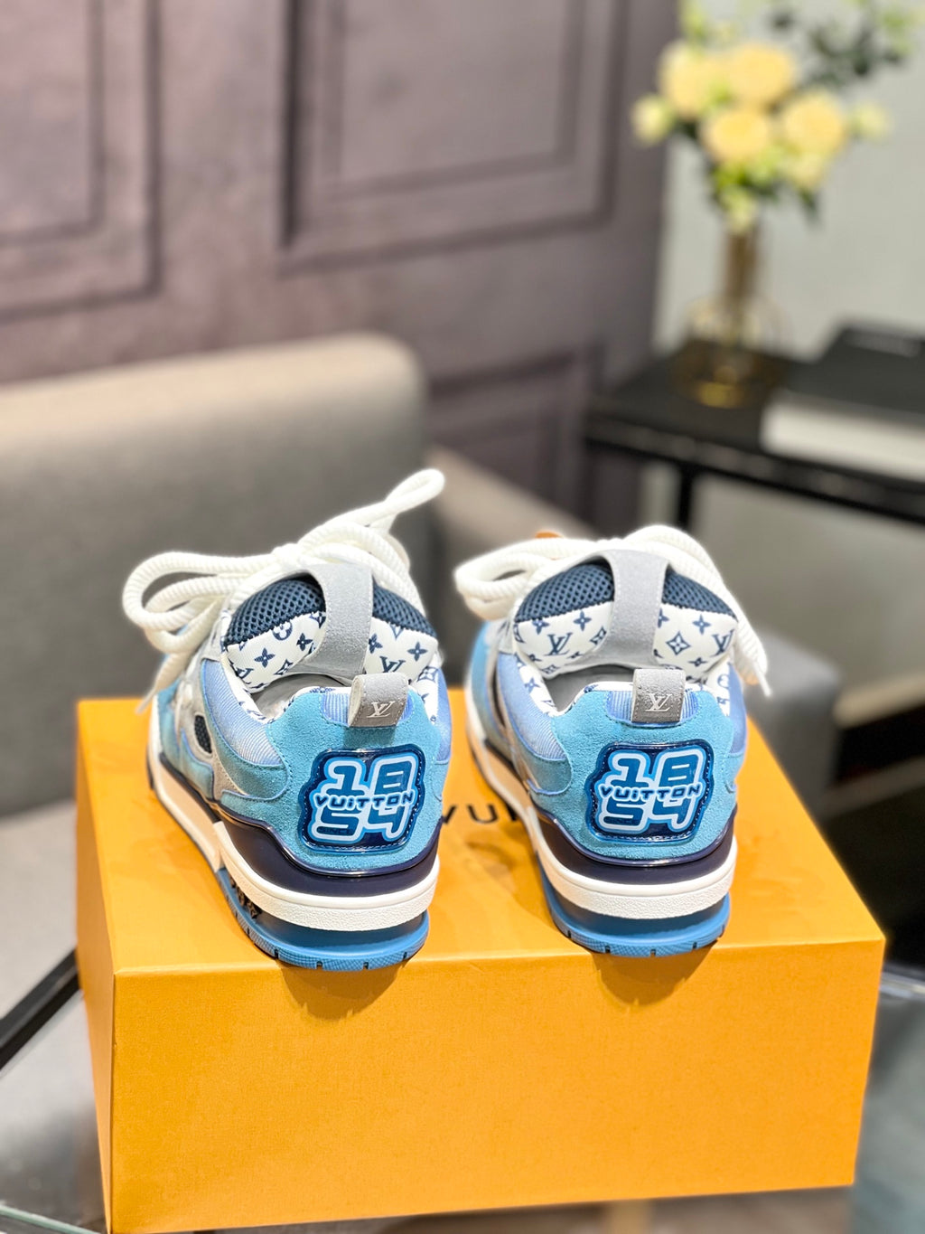 LV Trainer Sneakers - Sky Blue, Navy & White