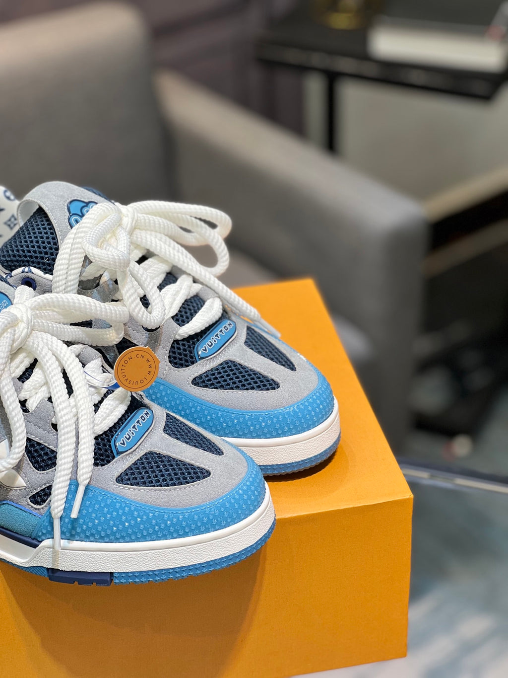 LV Trainer Sneakers - Sky Blue, Navy & White