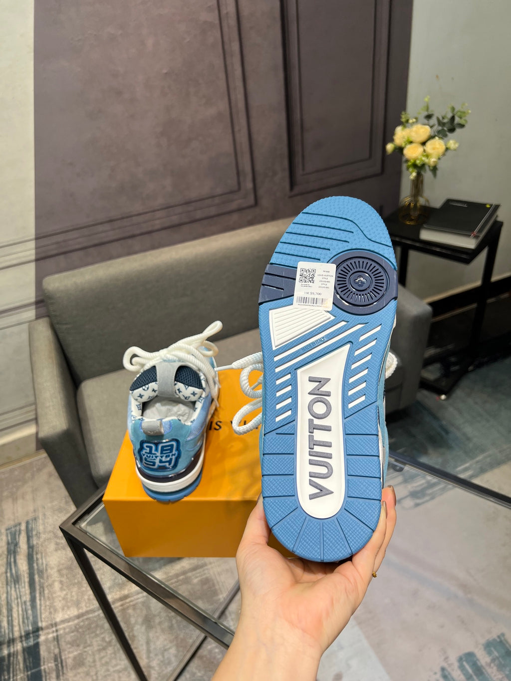 LV Trainer Sneakers - Sky Blue, Navy & White