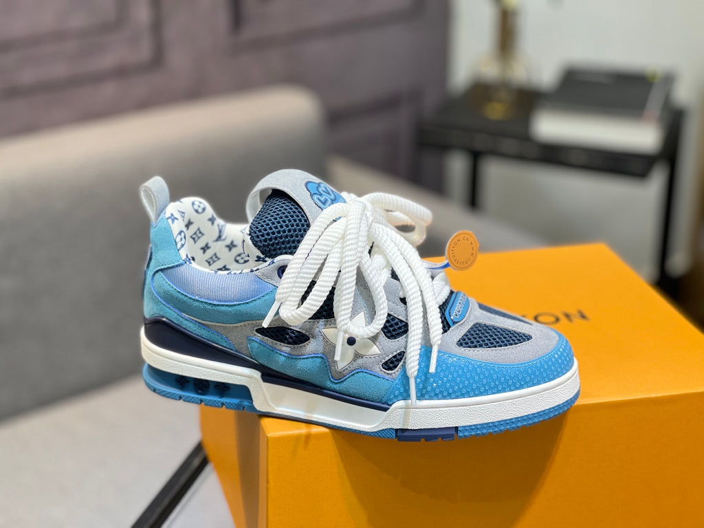 LV Trainer Sneakers - Sky Blue, Navy & White