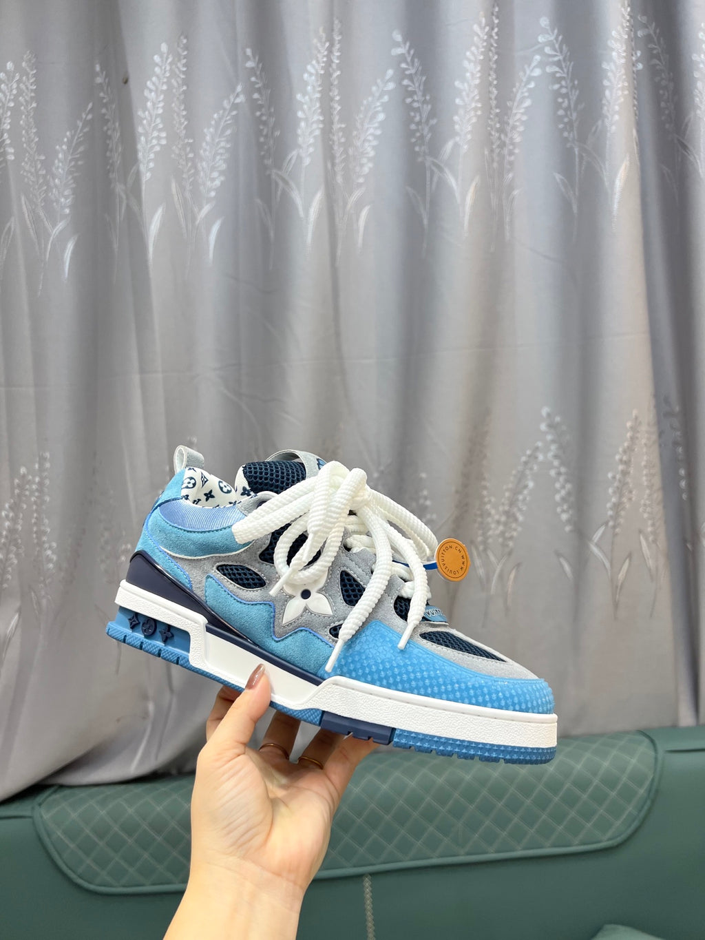 LV Trainer Sneakers - Sky Blue, Navy & White