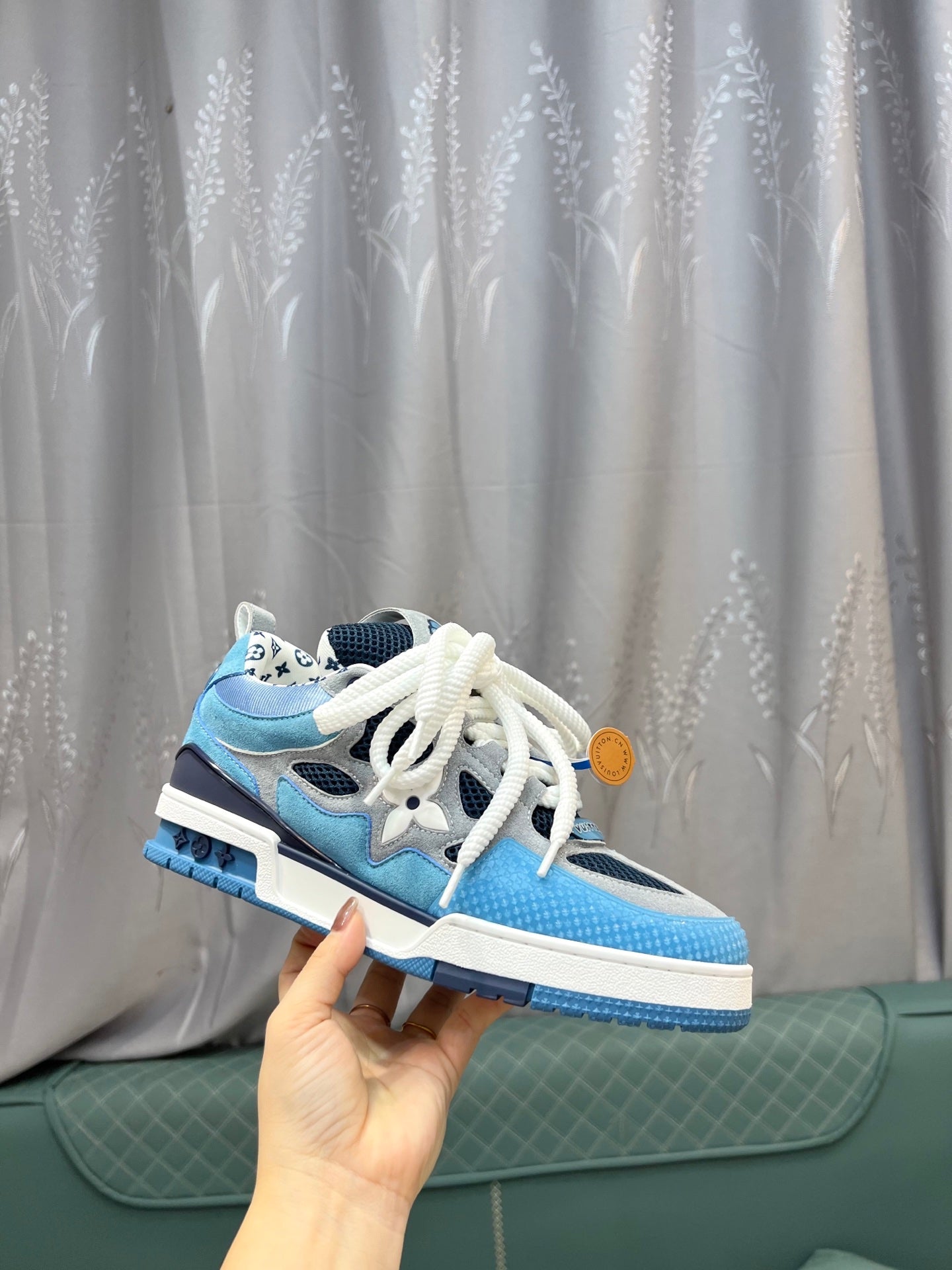 LV Trainer Sneakers - Sky Blue, Navy & White