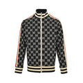 Gucci GG Jacquard Knit Zip-Up Track Jacket — Black/Cream/Red Web Stripe