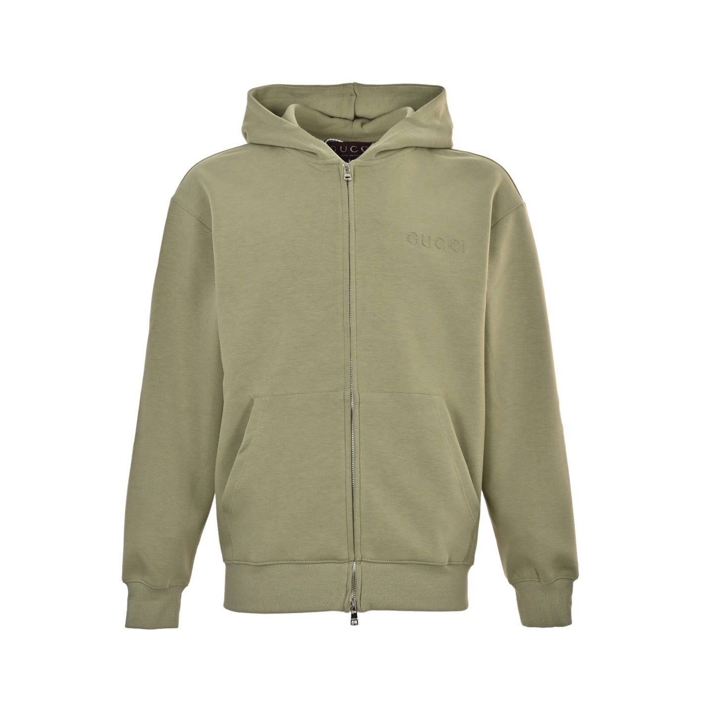 Gucci Cotton Fleece Tonal Logo Zip-Up Hoodie — Sage Green