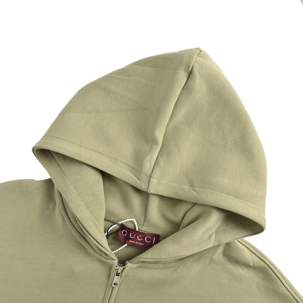 Gucci Cotton Fleece Tonal Logo Zip-Up Hoodie — Sage Green