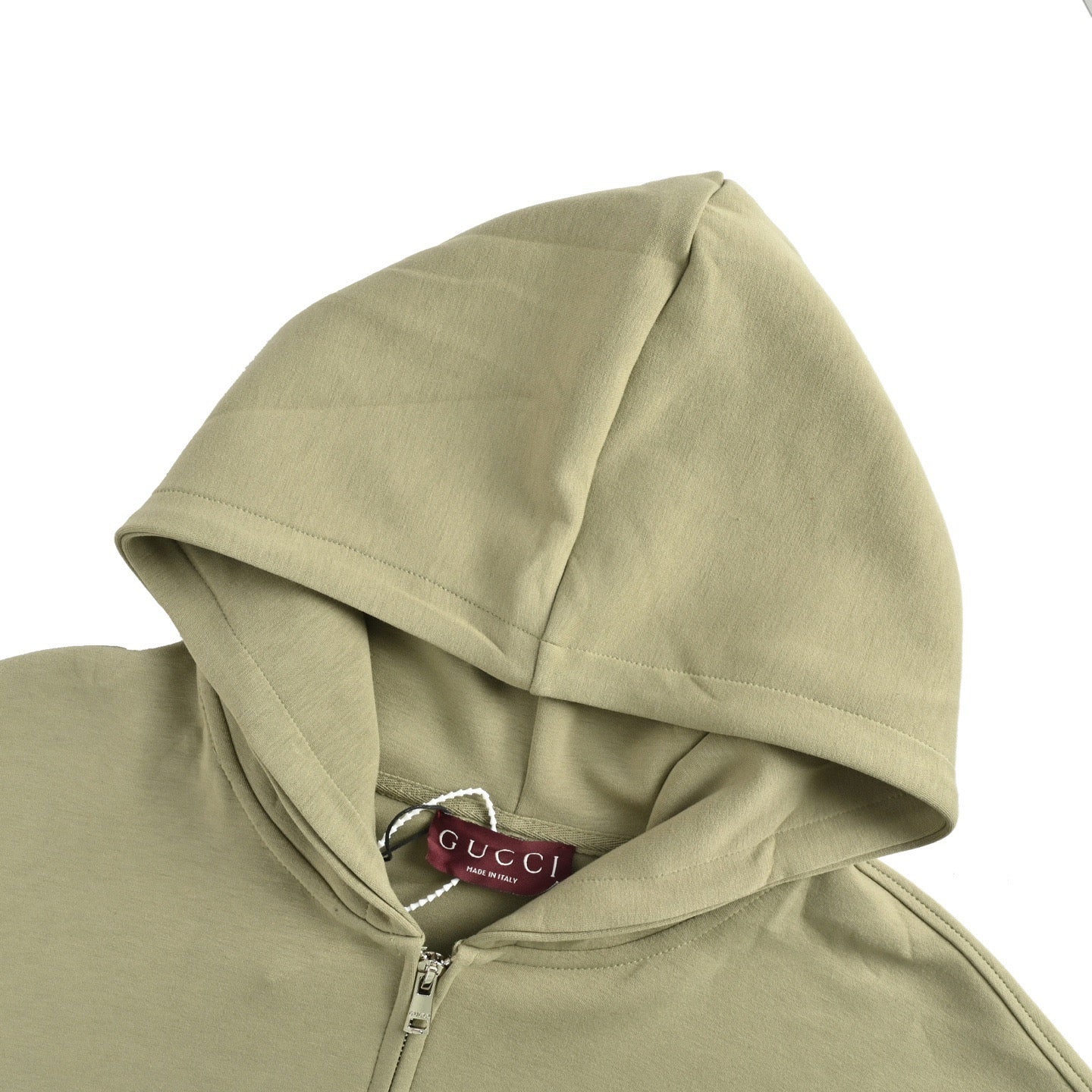 Gucci Cotton Fleece Tonal Logo Zip-Up Hoodie — Sage Green