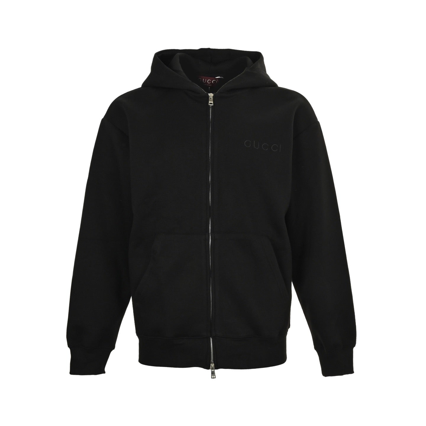 Gucci Cotton Fleece Tonal Logo Zip-Up Hoodie — Black