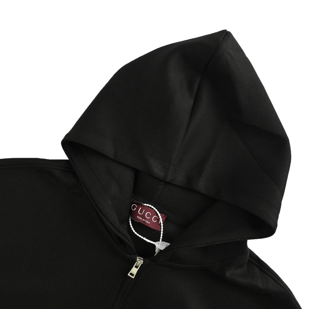 Gucci Cotton Fleece Tonal Logo Zip-Up Hoodie — Black