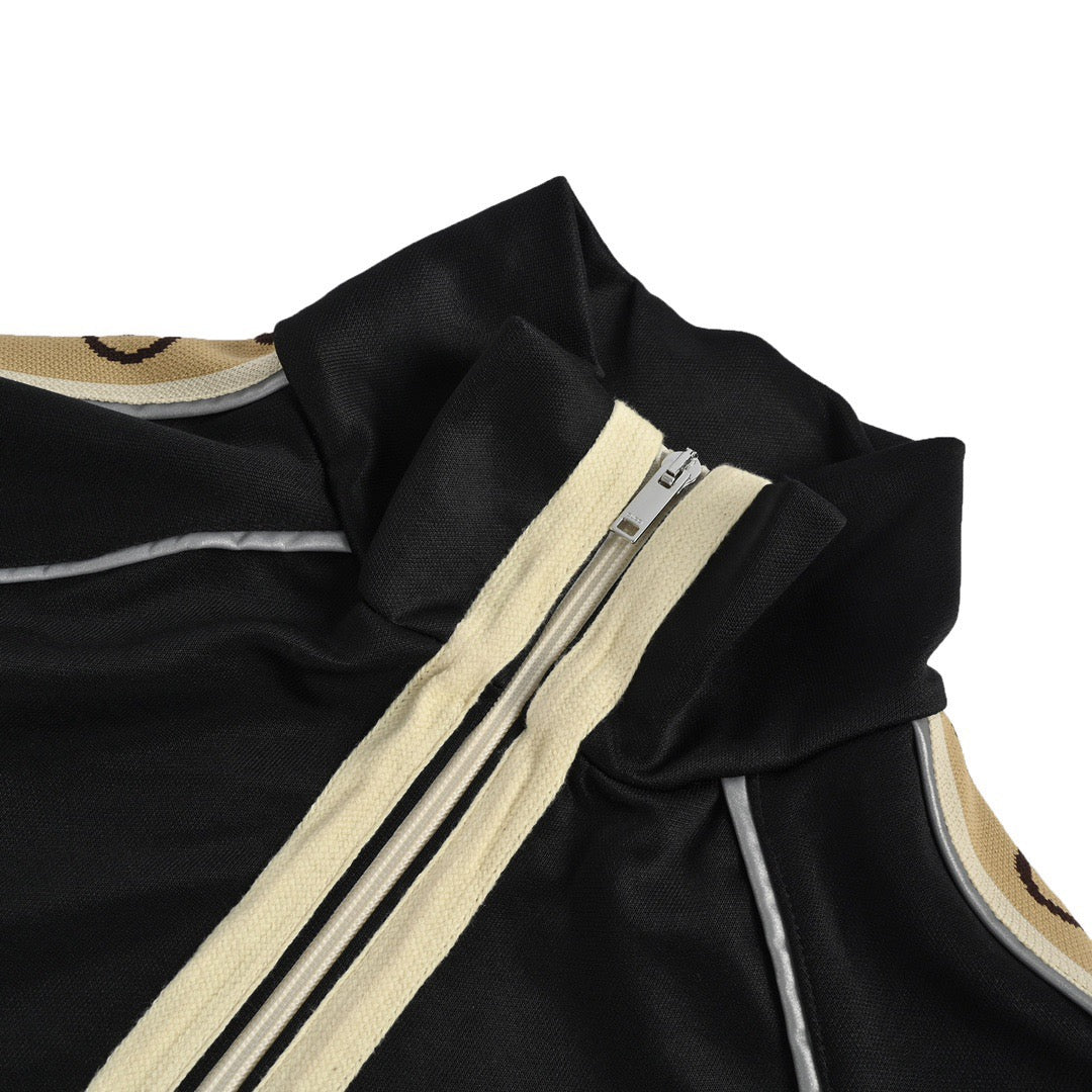 Gucci GG Stripe Tape Track Jacket — Black/Beige