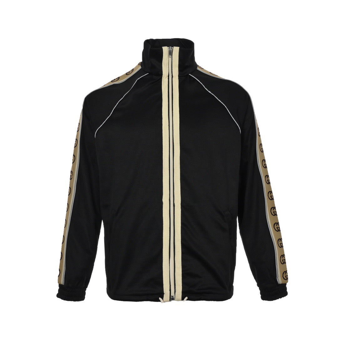 Gucci GG Stripe Tape Track Jacket — Black/Beige