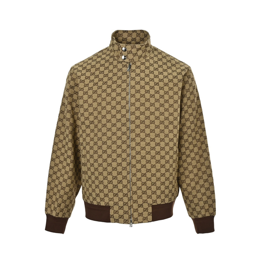 Gucci GG Supreme Canvas All-Over Bomber Jacket — Beige/Brown