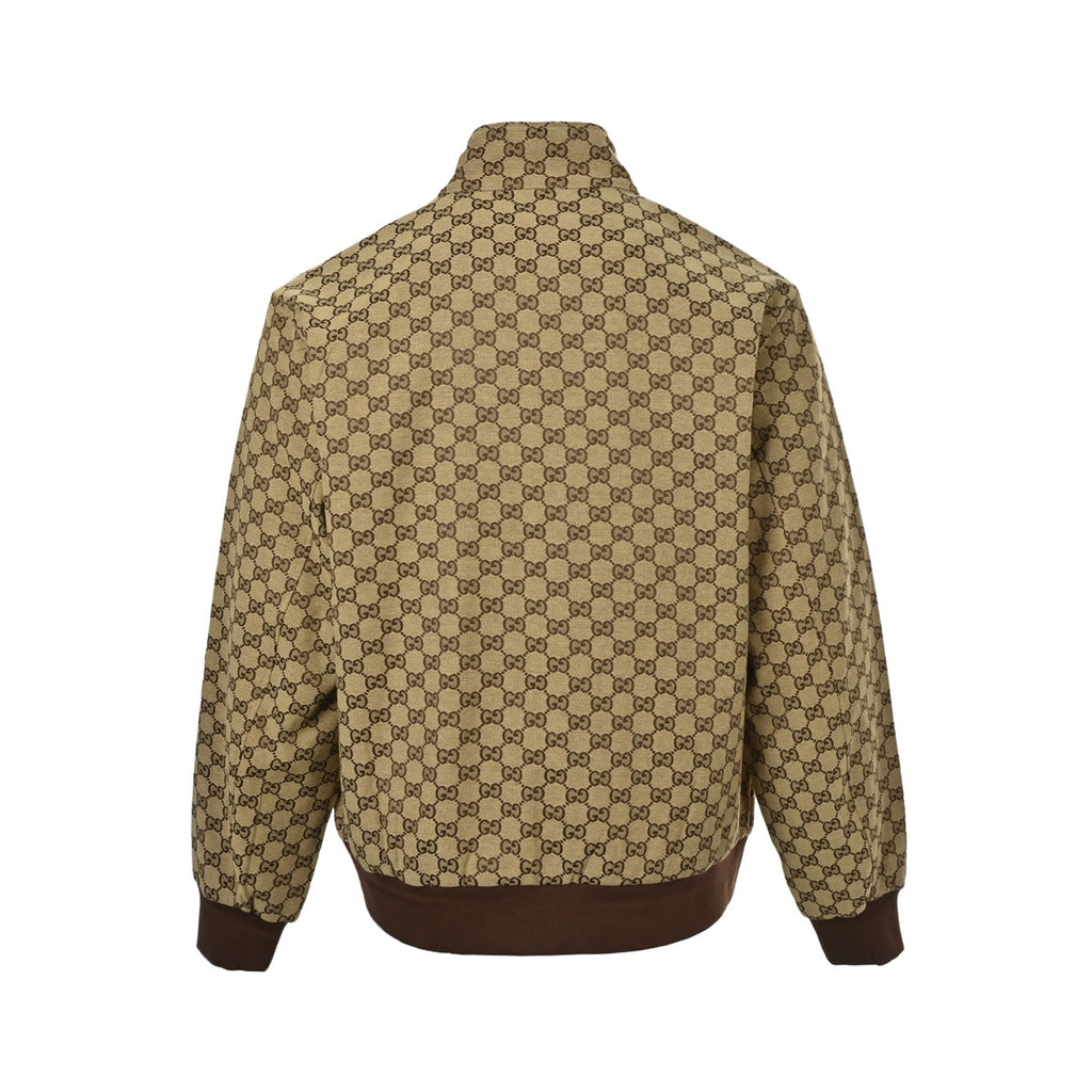 Gucci GG Supreme Canvas All-Over Bomber Jacket — Beige/Brown
