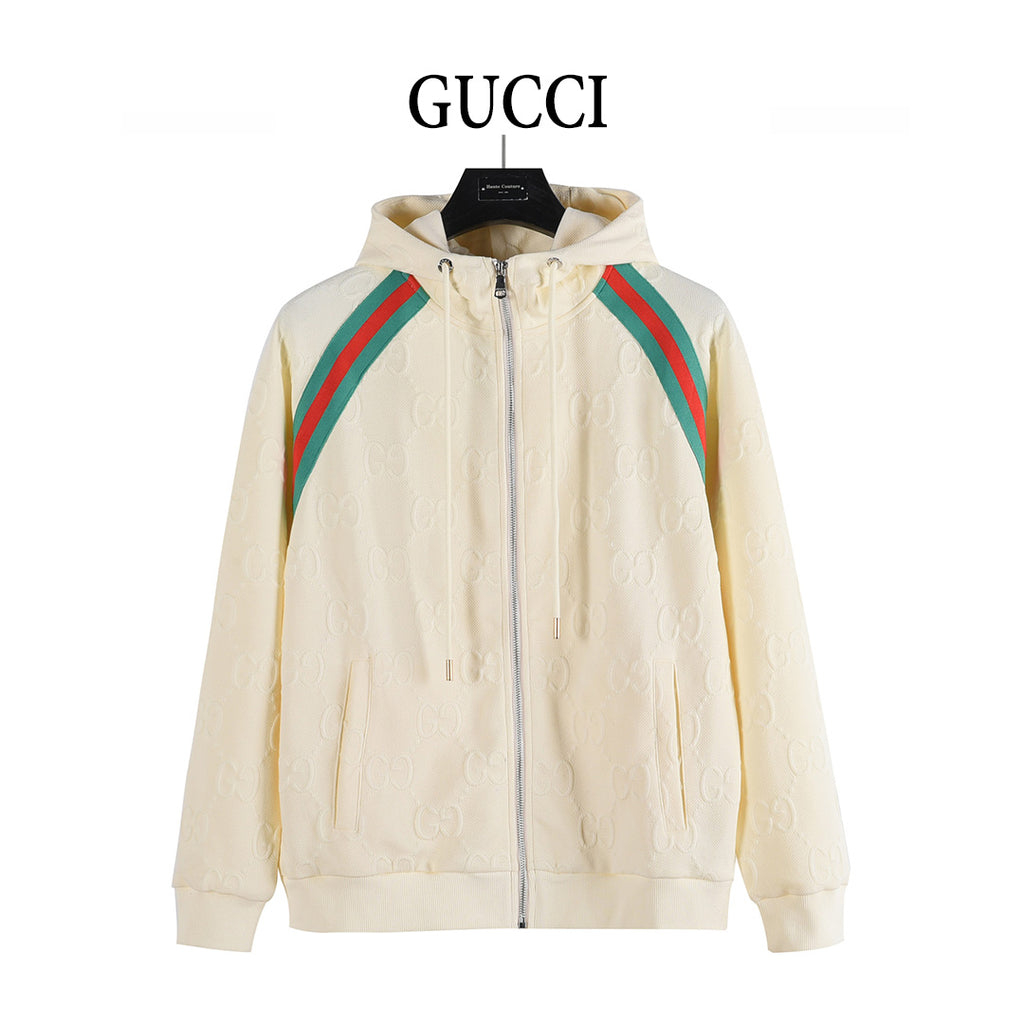 Gucci GG Embossed Web Stripe Zip Hoodie