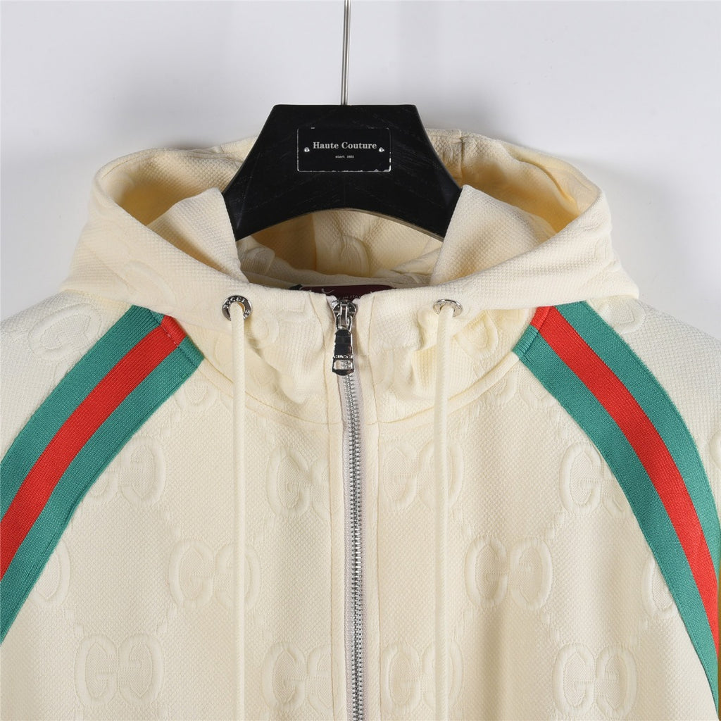 Gucci GG Embossed Web Stripe Zip Hoodie