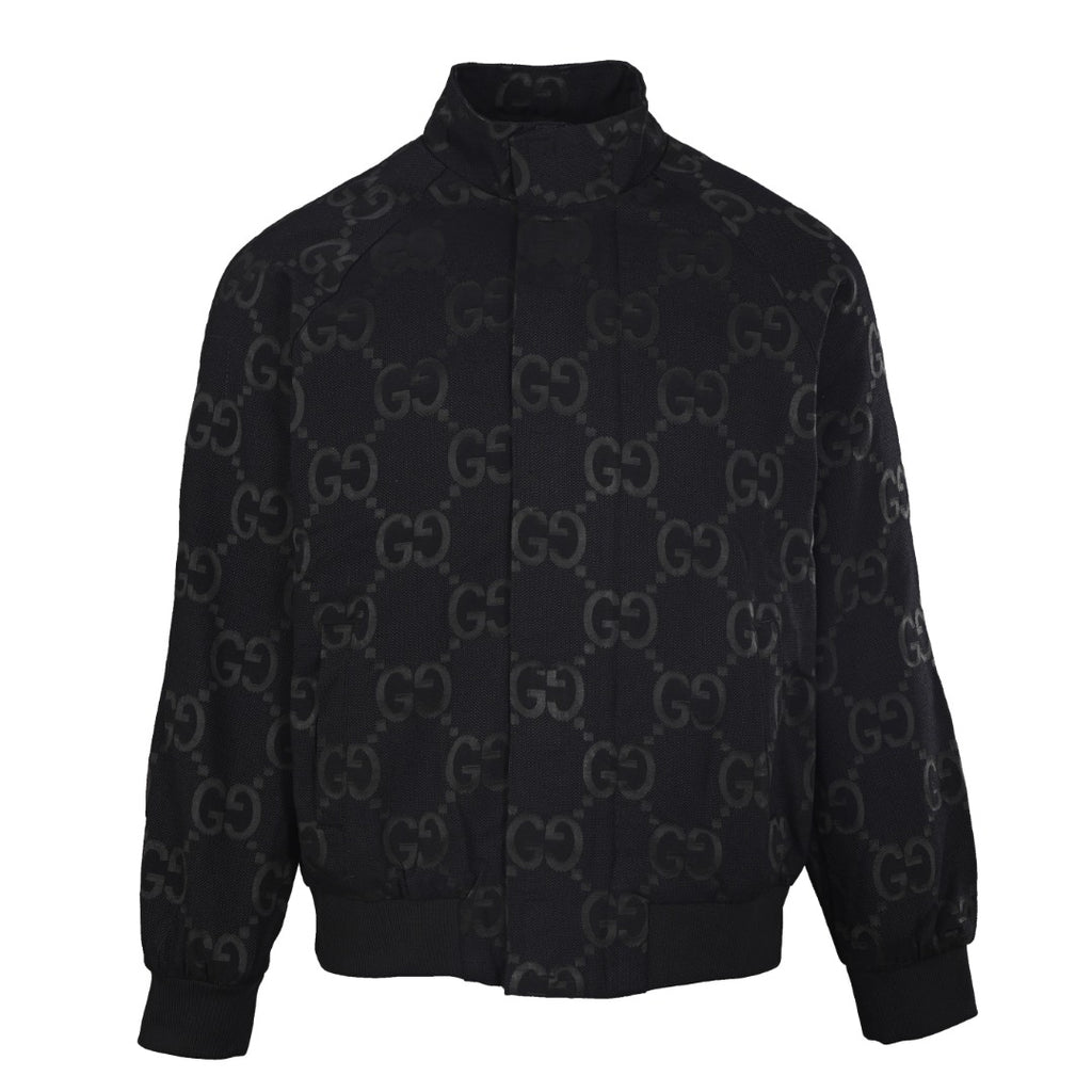 Gucci GG Jumbo Jacquard Zip-Up Bomber Jacket — Black/Black
