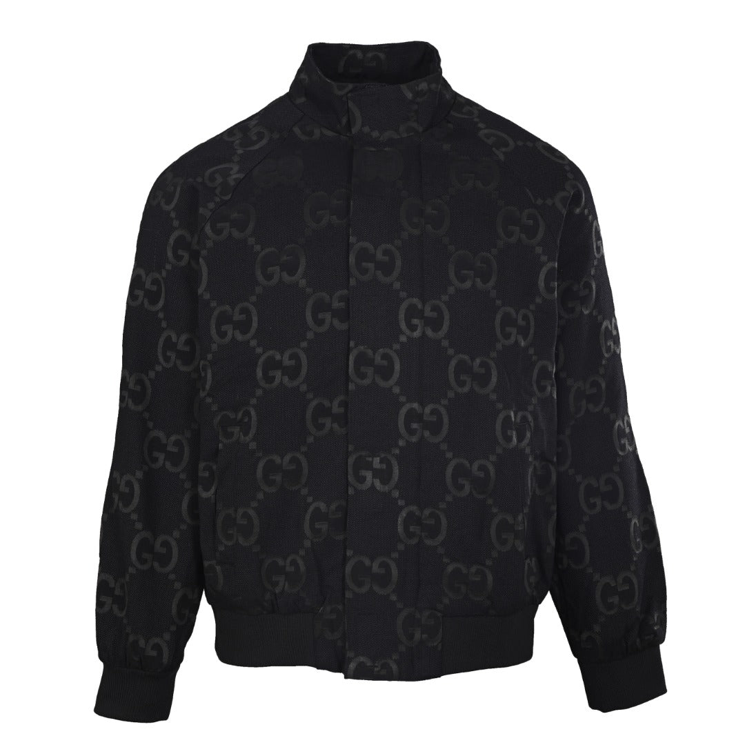 Gucci GG Jumbo Jacquard Zip-Up Bomber Jacket — Black/Black