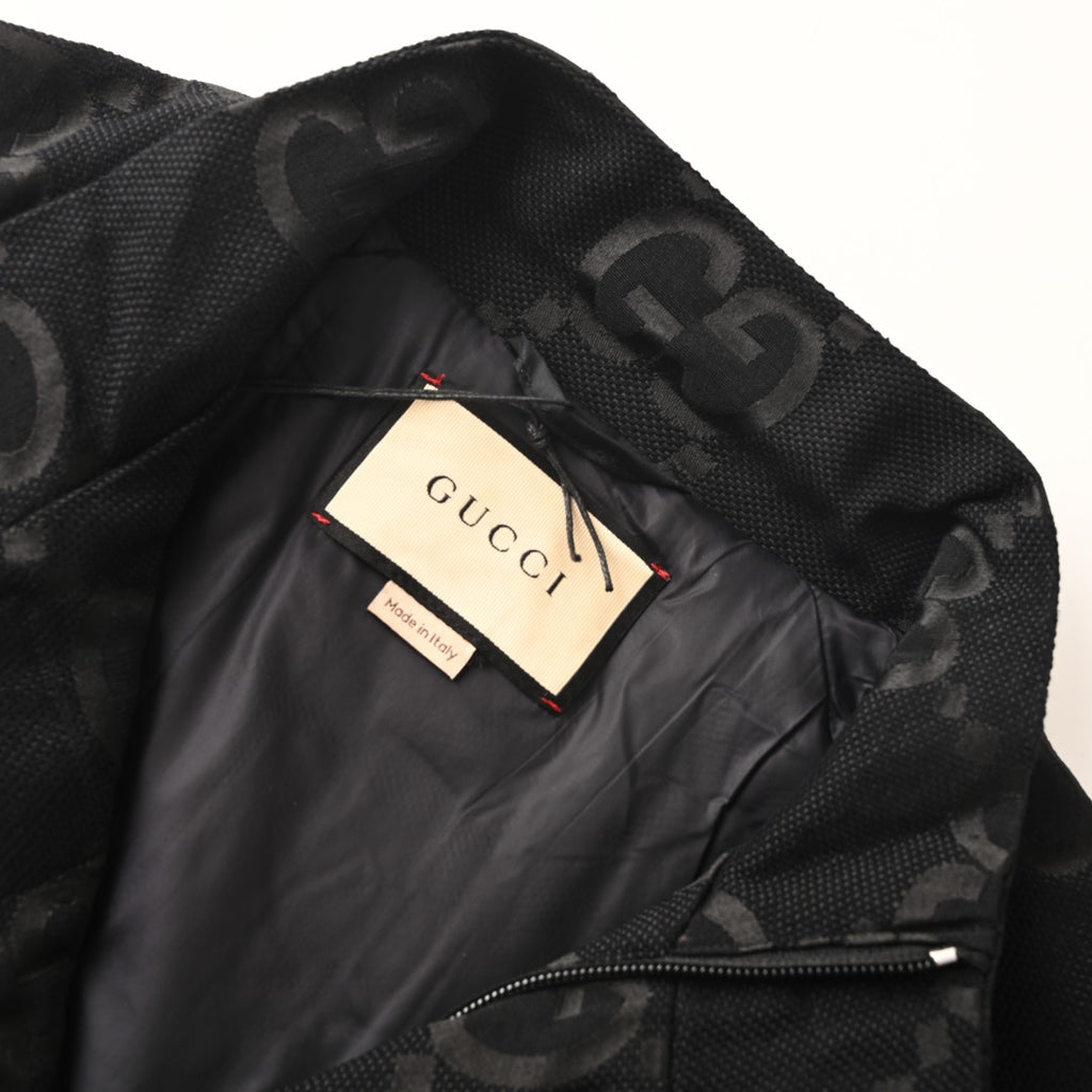 Gucci GG Jumbo Jacquard Zip-Up Bomber Jacket — Black/Black